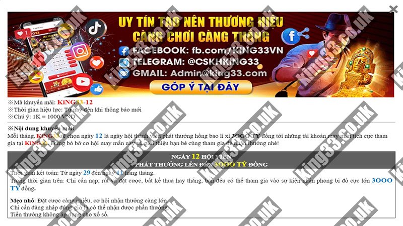 King33 - Tặng thưởng 1000 tỷ ngày 03 – 13 – 23? 2 Hướng dẫn nhận tặng thưởng 1000 tỷ dành cho hội viên King33
